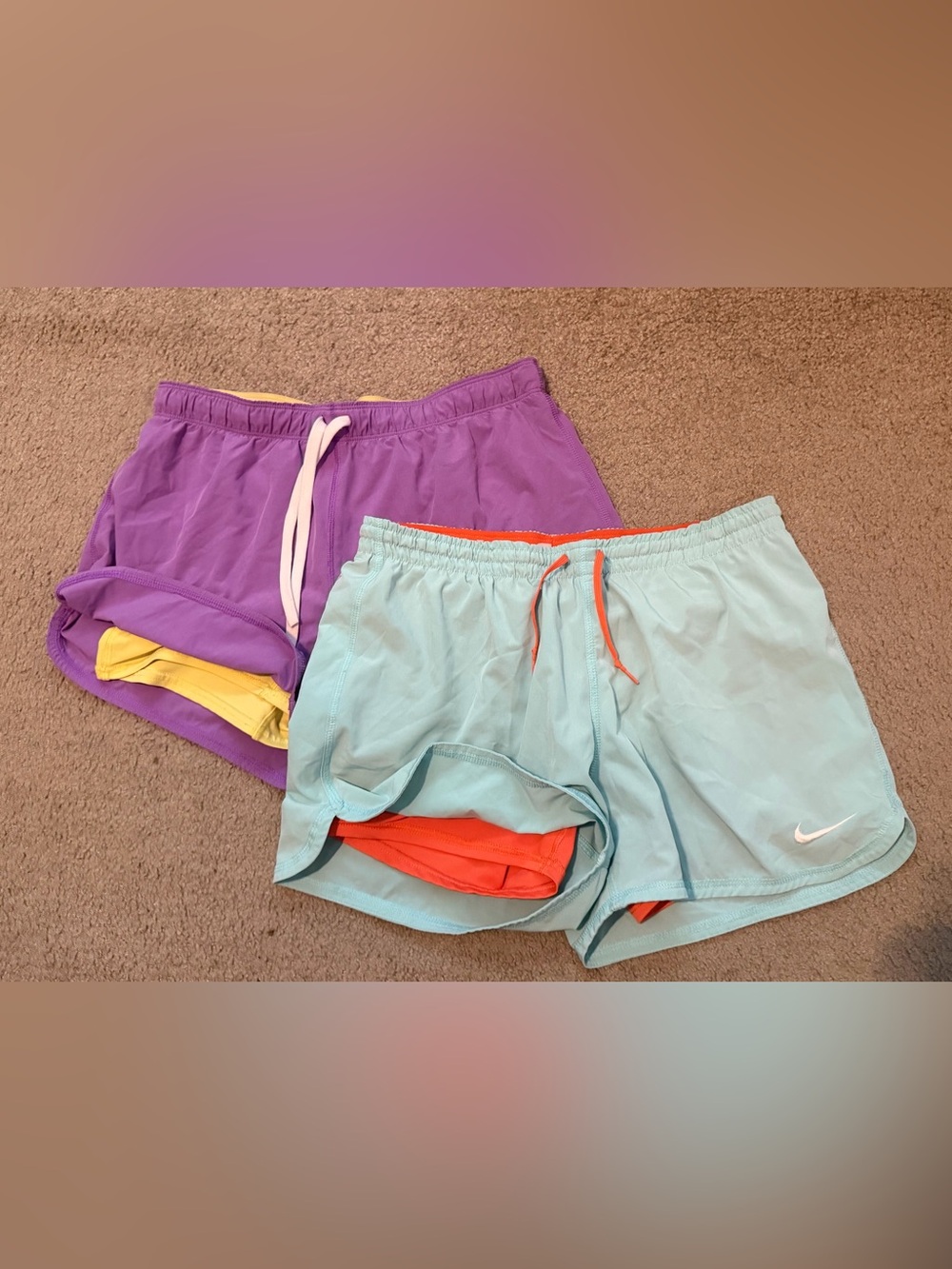Nike women’s athletic shorts purple/ yellow and light blue/ orange